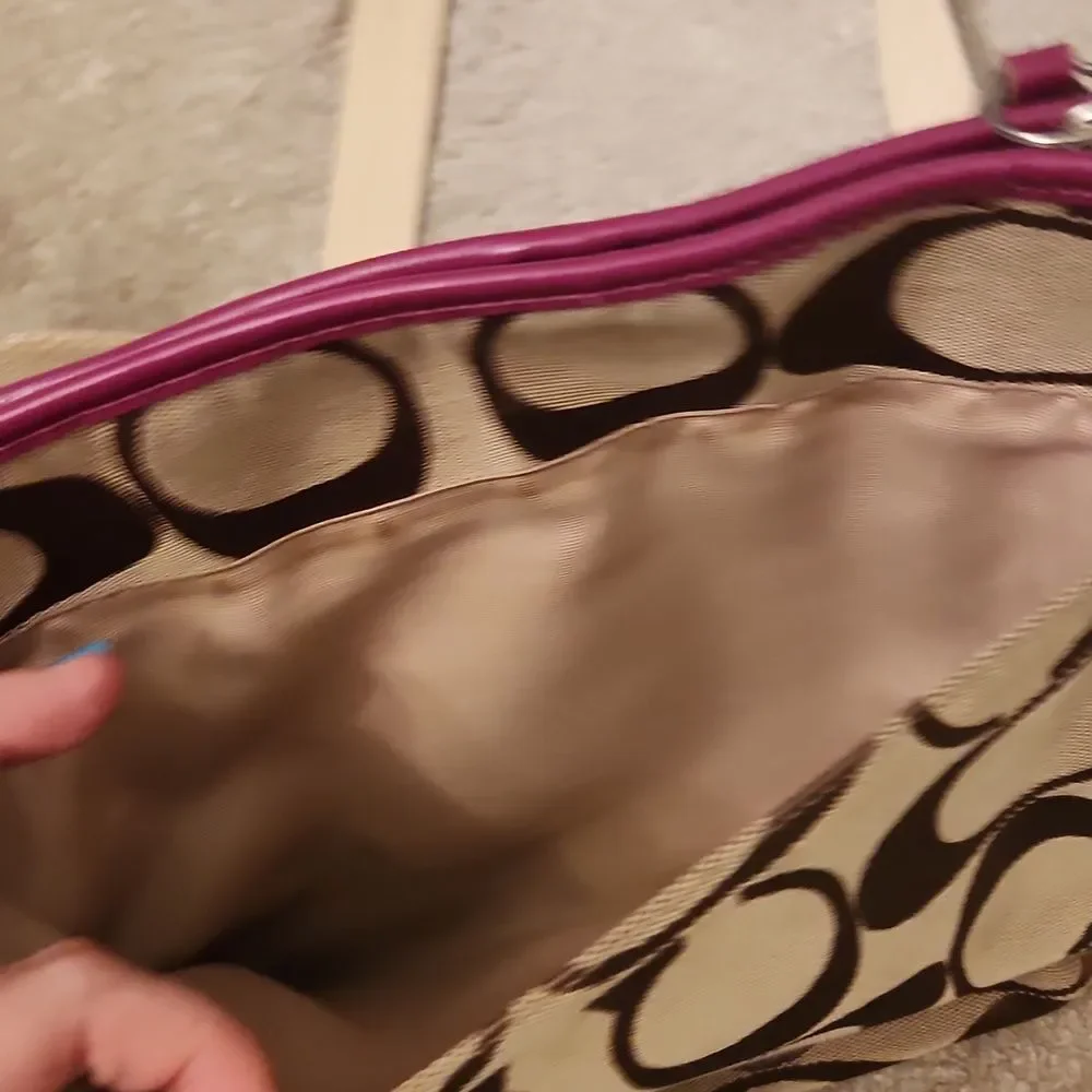 Coach Signature Stripe Crossbody Bag Fuschia Purple & Brown